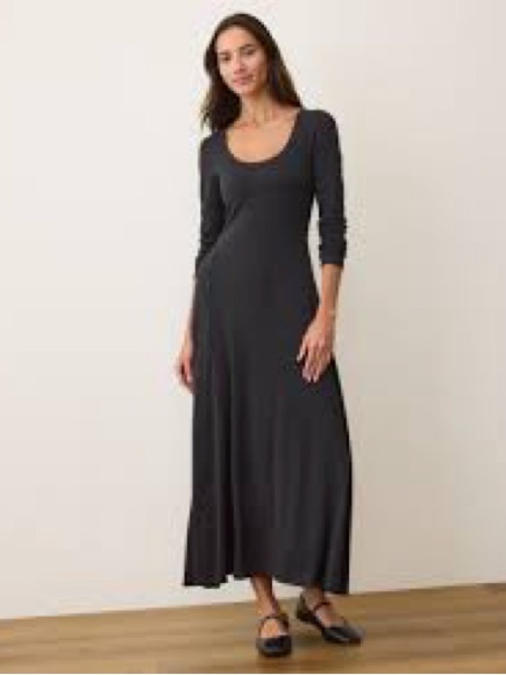 Marine Layer Black Long Sleeve Ribbed Double Scoop Lexie Maxi Dress Women’s M